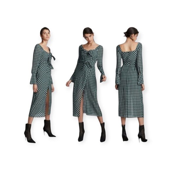 Anthropologie Plaid Midi Dress, Size S, Evergreen & White NWT - Picture 6 of 16
